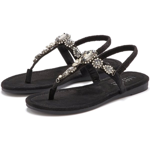 LASCANA Sommerschuh, offener Schuh, Zehentrenner Sandale, Pantolette mit Schmucksteinen VEGAN