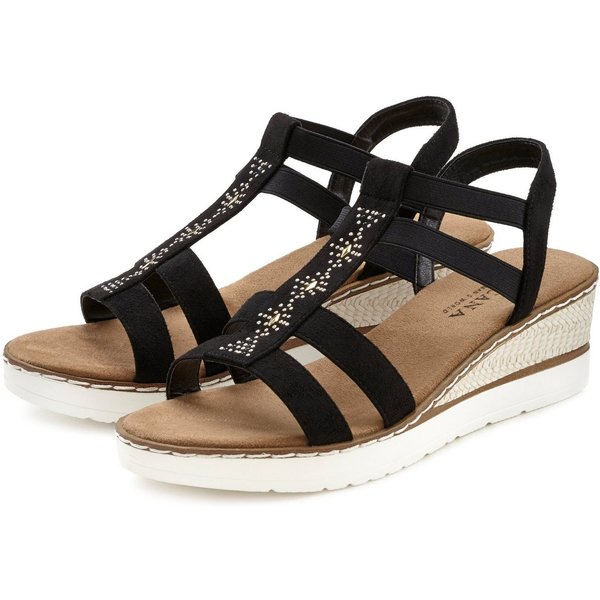 LASCANA Sommerschuh, offener Schuh, Sandale, Keilsandalette, Sandalette mit Keilabsatz und Schmucksteinen VEGAN