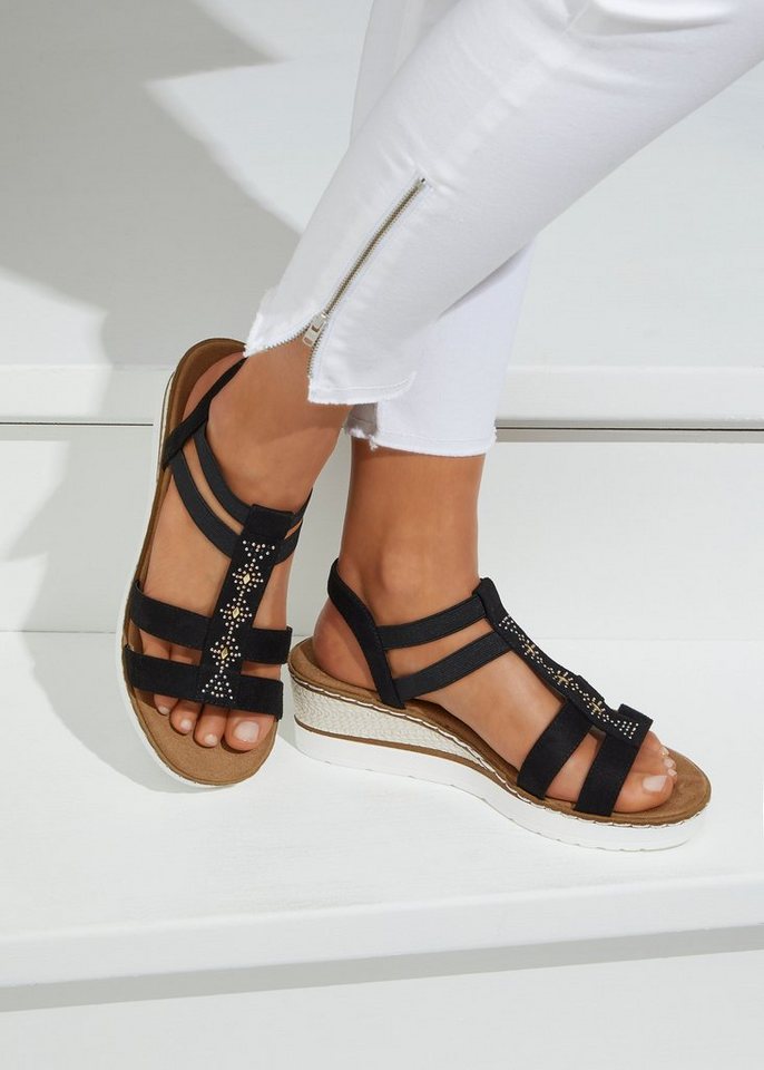 LASCANA Sommerschuh, offener Schuh, Sandale, Keilsandalette, Sandalette mit Keilabsatz und Schmucksteinen VEGAN – Bild 2 von 5