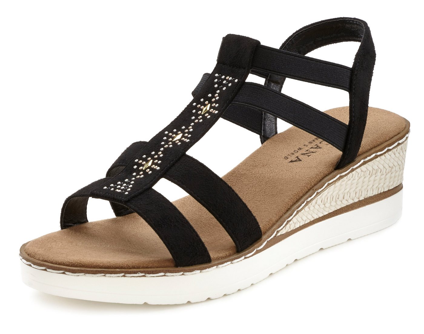 LASCANA Sommerschuh, offener Schuh, Sandale, Keilsandalette, Sandalette mit Keilabsatz und Schmucksteinen VEGAN – Bild 3 von 5