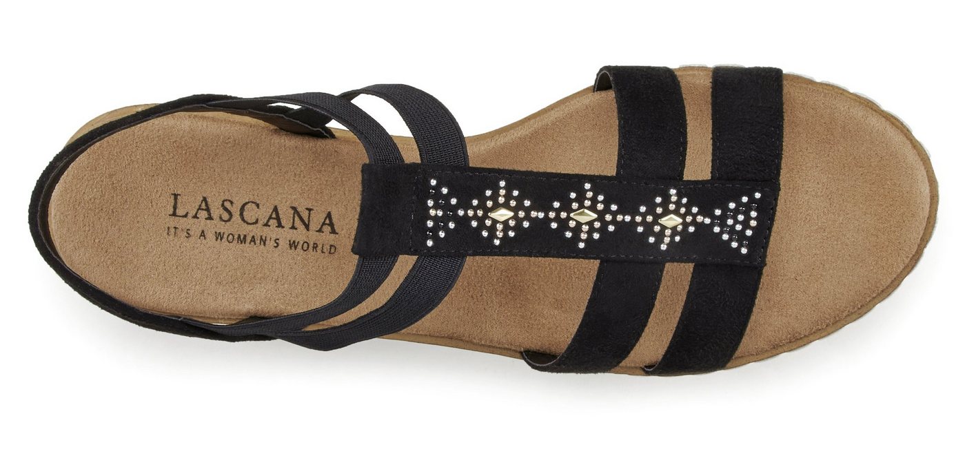 LASCANA Sommerschuh, offener Schuh, Sandale, Keilsandalette, Sandalette mit Keilabsatz und Schmucksteinen VEGAN – Bild 4 von 5
