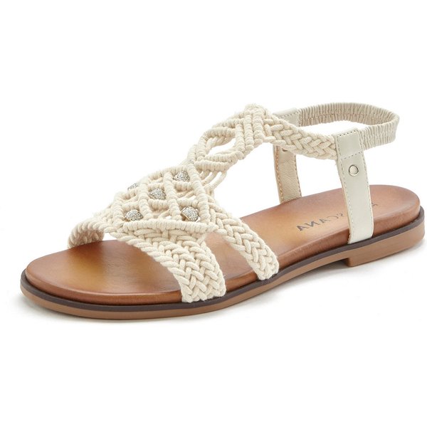 LASCANA Sommerschuh, offener Schuh, Pantolette, Sandale in trendiger Häkeloptik, Glitzerdetails und elastischen Riemchen