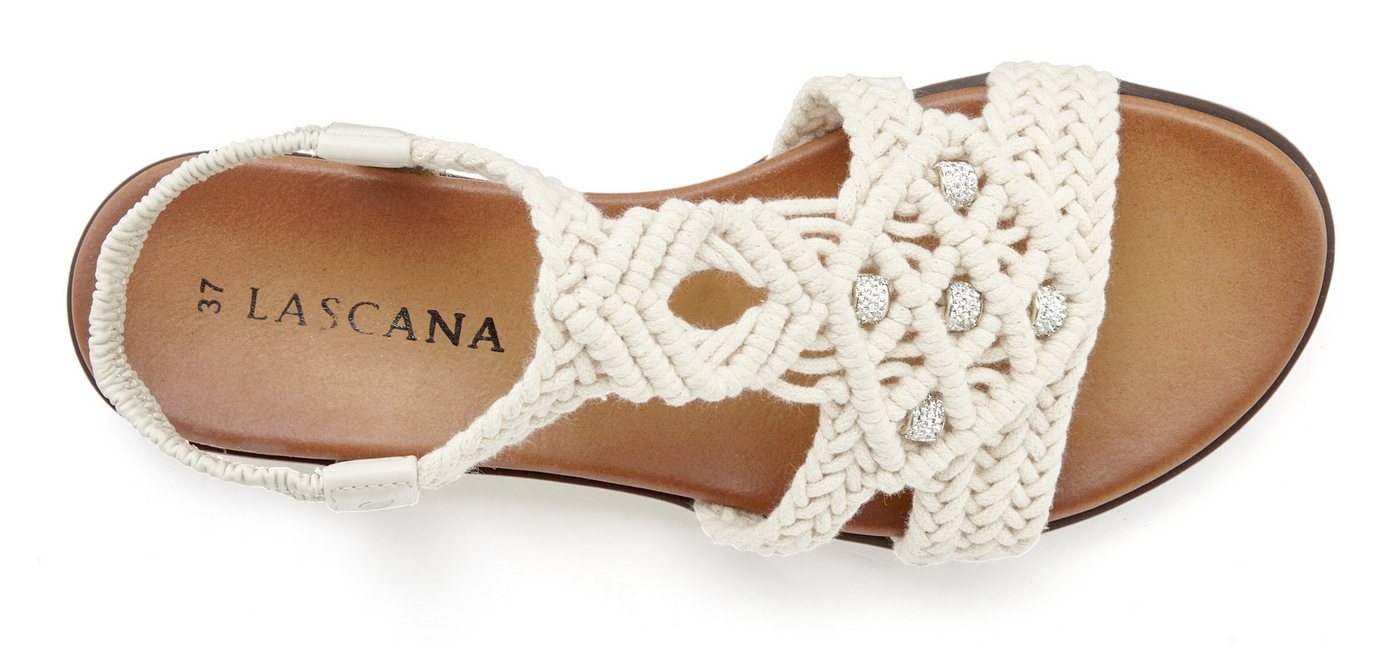 LASCANA Sommerschuh, offener Schuh, Pantolette, Sandale in trendiger Häkeloptik, Glitzerdetails und elastischen Riemchen – Bild 2 von 4