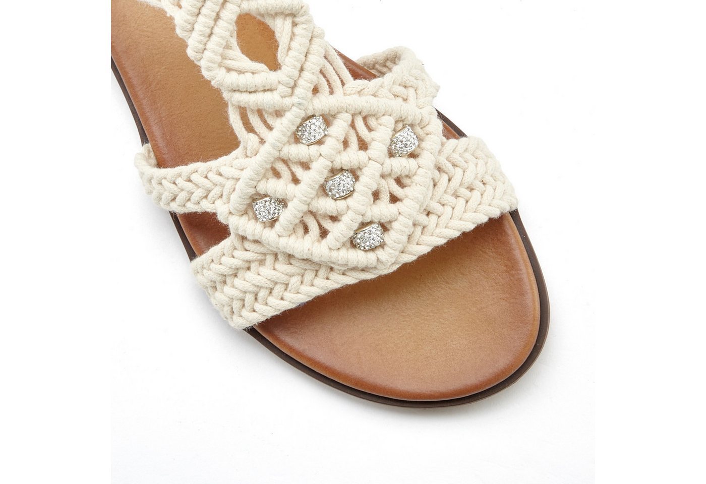 LASCANA Sommerschuh, offener Schuh, Pantolette, Sandale in trendiger Häkeloptik, Glitzerdetails und elastischen Riemchen – Bild 3 von 4