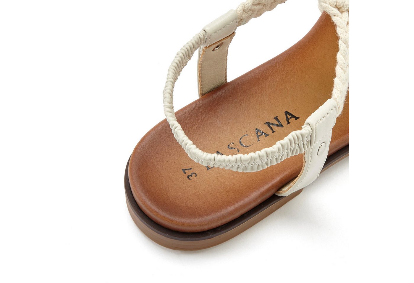 LASCANA Sommerschuh, offener Schuh, Pantolette, Sandale in trendiger Häkeloptik, Glitzerdetails und elastischen Riemchen – Bild 4 von 4