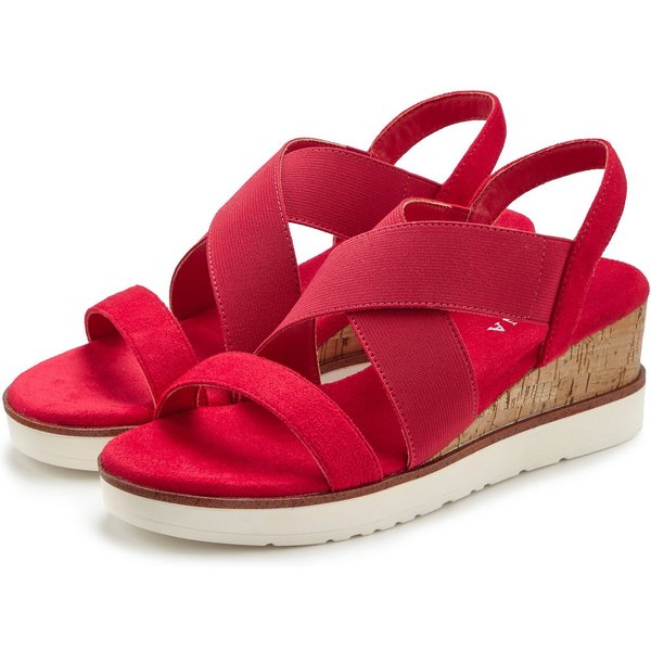 LASCANA Sommerschuh, offener Schuh, Sandale, Keilsandalette, Sandalette mit elastischen Riemchen VEGAN