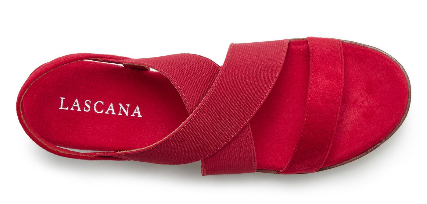 LASCANA Sommerschuh, offener Schuh, Sandale, Keilsandalette, Sandalette mit elastischen Riemchen VEGAN – Bild 3 von 5