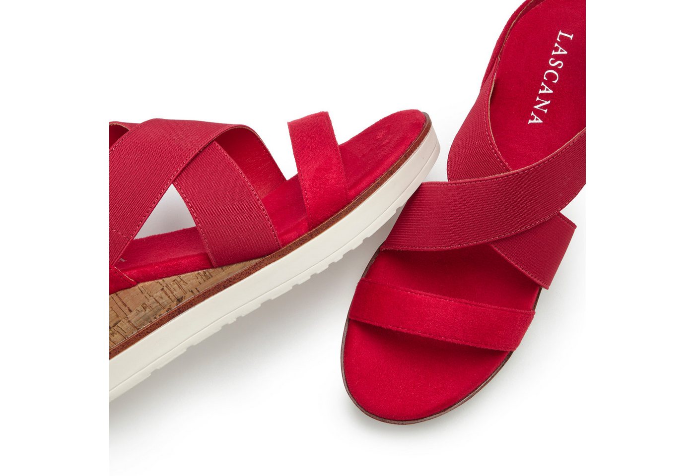 LASCANA Sommerschuh, offener Schuh, Sandale, Keilsandalette, Sandalette mit elastischen Riemchen VEGAN – Bild 4 von 5