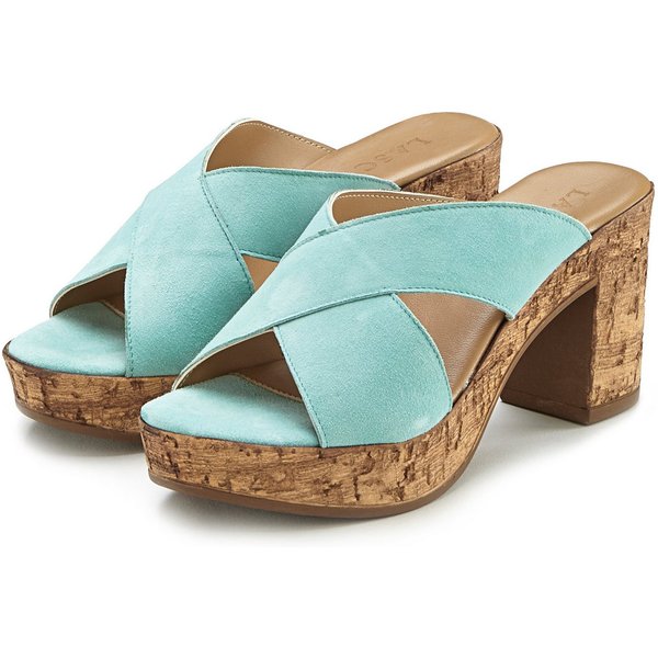 LASCANA Sommerschuh, offener Schuh, Sandalette, Mule, Pantolette aus Leder mit Blockabsatz in Kork-Optik