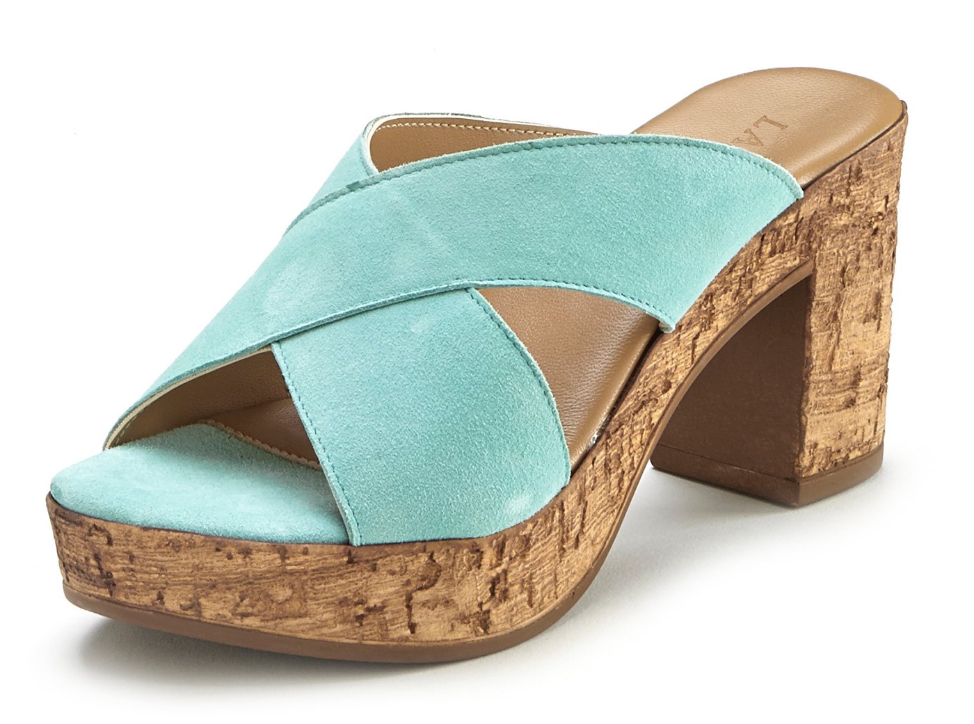 LASCANA Sommerschuh, offener Schuh, Sandalette, Mule, Pantolette aus Leder mit Blockabsatz in Kork-Optik – Bild 2 von 5