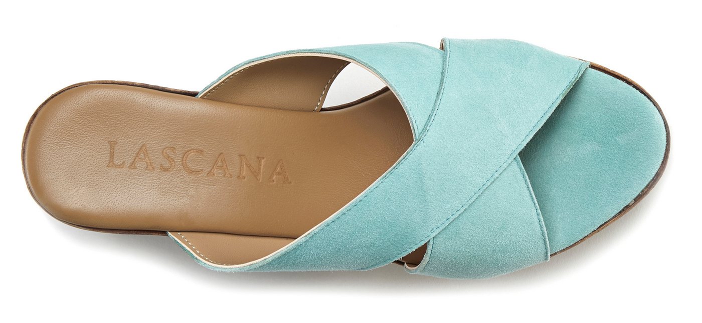 LASCANA Sommerschuh, offener Schuh, Sandalette, Mule, Pantolette aus Leder mit Blockabsatz in Kork-Optik – Bild 3 von 5