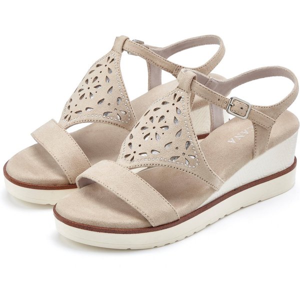 LASCANA Sommerschuh, offener Schuh, Sandale, Keilsandalette, Sandalette mit Keilabsatz gepolsterter Innensohle VEGAN