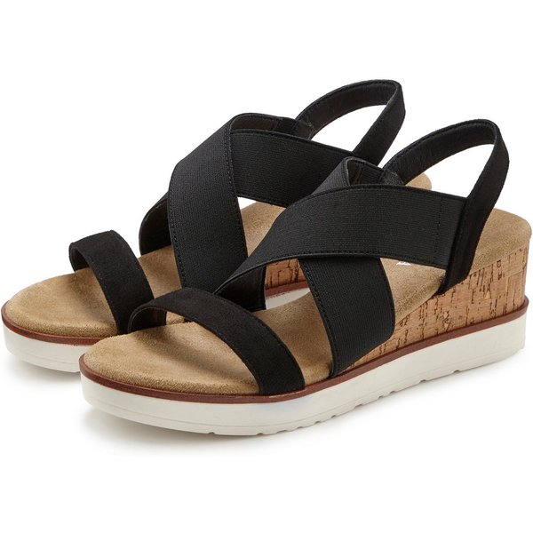 LASCANA Sommerschuh, offener Schuh, Sandale, Keilsandalette, Sandalette mit elastischen Riemchen VEGAN