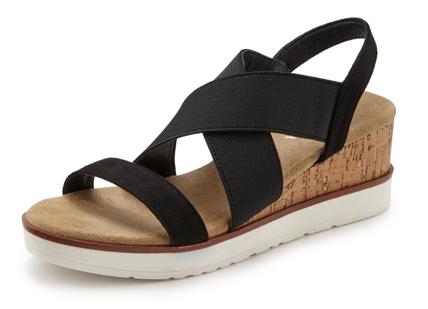 LASCANA Sommerschuh, offener Schuh, Sandale, Keilsandalette, Sandalette mit elastischen Riemchen VEGAN – Bild 2 von 5