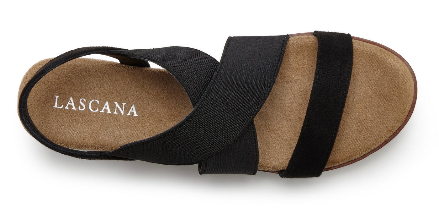LASCANA Sommerschuh, offener Schuh, Sandale, Keilsandalette, Sandalette mit elastischen Riemchen VEGAN – Bild 3 von 5