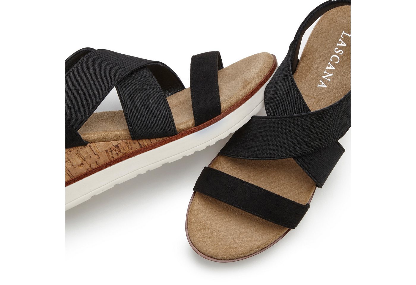 LASCANA Sommerschuh, offener Schuh, Sandale, Keilsandalette, Sandalette mit elastischen Riemchen VEGAN – Bild 4 von 5