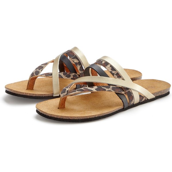 LASCANA Sommerschuh, offener Schuh, Pantolette, Sandale, Zehentrenner aus Leder mit Korkfußbett
