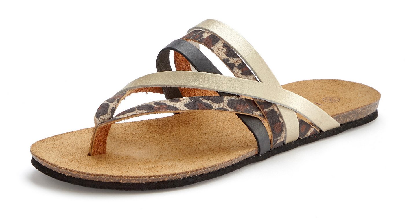 LASCANA Sommerschuh, offener Schuh, Pantolette, Sandale, Zehentrenner aus Leder mit Korkfußbett – Bild 2 von 5