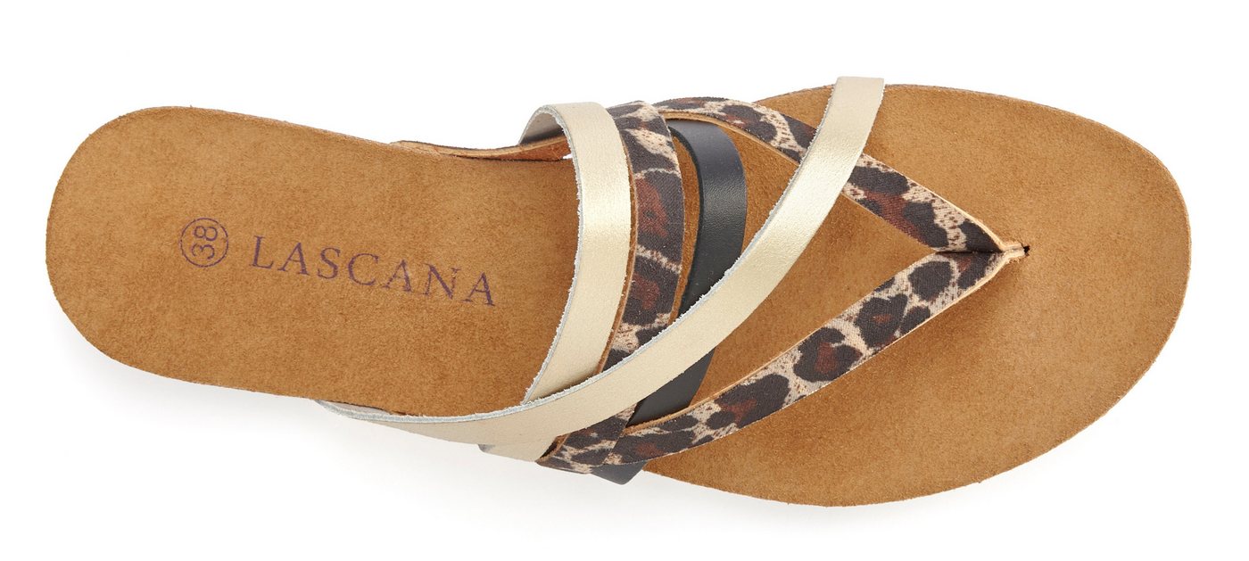 LASCANA Sommerschuh, offener Schuh, Pantolette, Sandale, Zehentrenner aus Leder mit Korkfußbett – Bild 3 von 5
