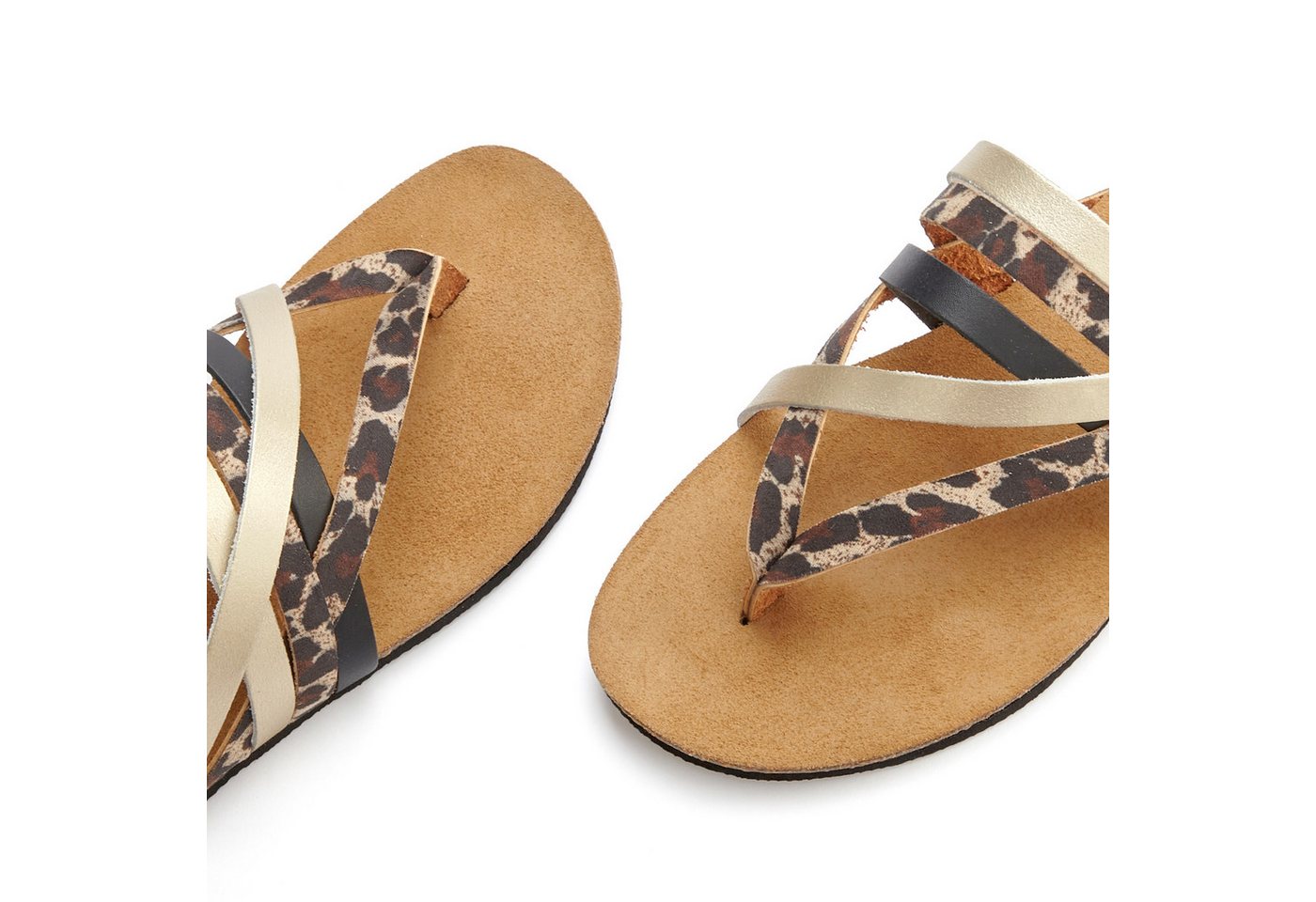 LASCANA Sommerschuh, offener Schuh, Pantolette, Sandale, Zehentrenner aus Leder mit Korkfußbett – Bild 4 von 5
