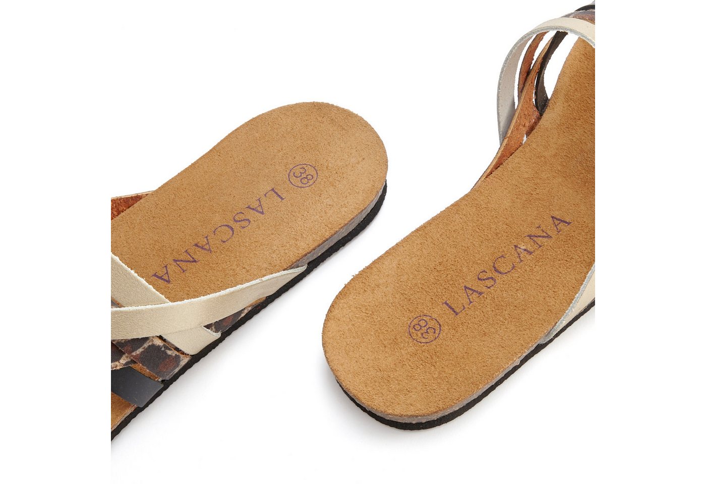 LASCANA Sommerschuh, offener Schuh, Pantolette, Sandale, Zehentrenner aus Leder mit Korkfußbett – Bild 5 von 5