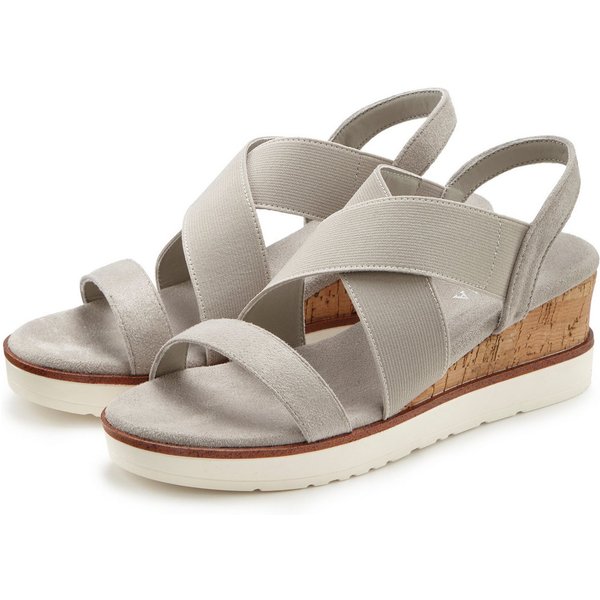 LASCANA Sommerschuh, offener Schuh, Sandale, Keilsandalette, Sandalette mit elastischen Riemchen VEGAN