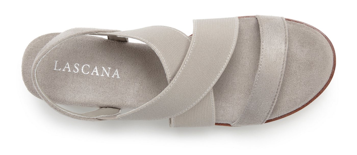 LASCANA Sommerschuh, offener Schuh, Sandale, Keilsandalette, Sandalette mit elastischen Riemchen VEGAN – Bild 3 von 5