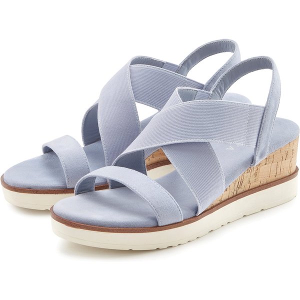 LASCANA Sommerschuh, offener Schuh, Sandale, Keilsandalette, Sandalette mit elastischen Riemchen VEGAN