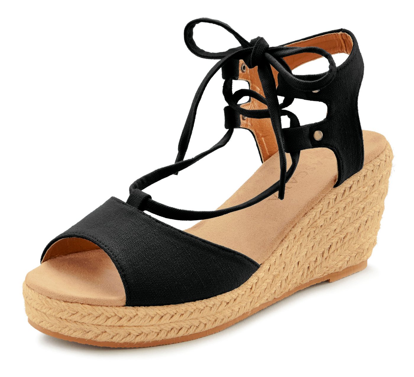 LASCANA Sommerschuh, offener Schuh, Sandale, Sandalette, Keilsandalette mit Keilabsatz, Bast-Optik & Schnürung VEGAN – Bild 2 von 5
