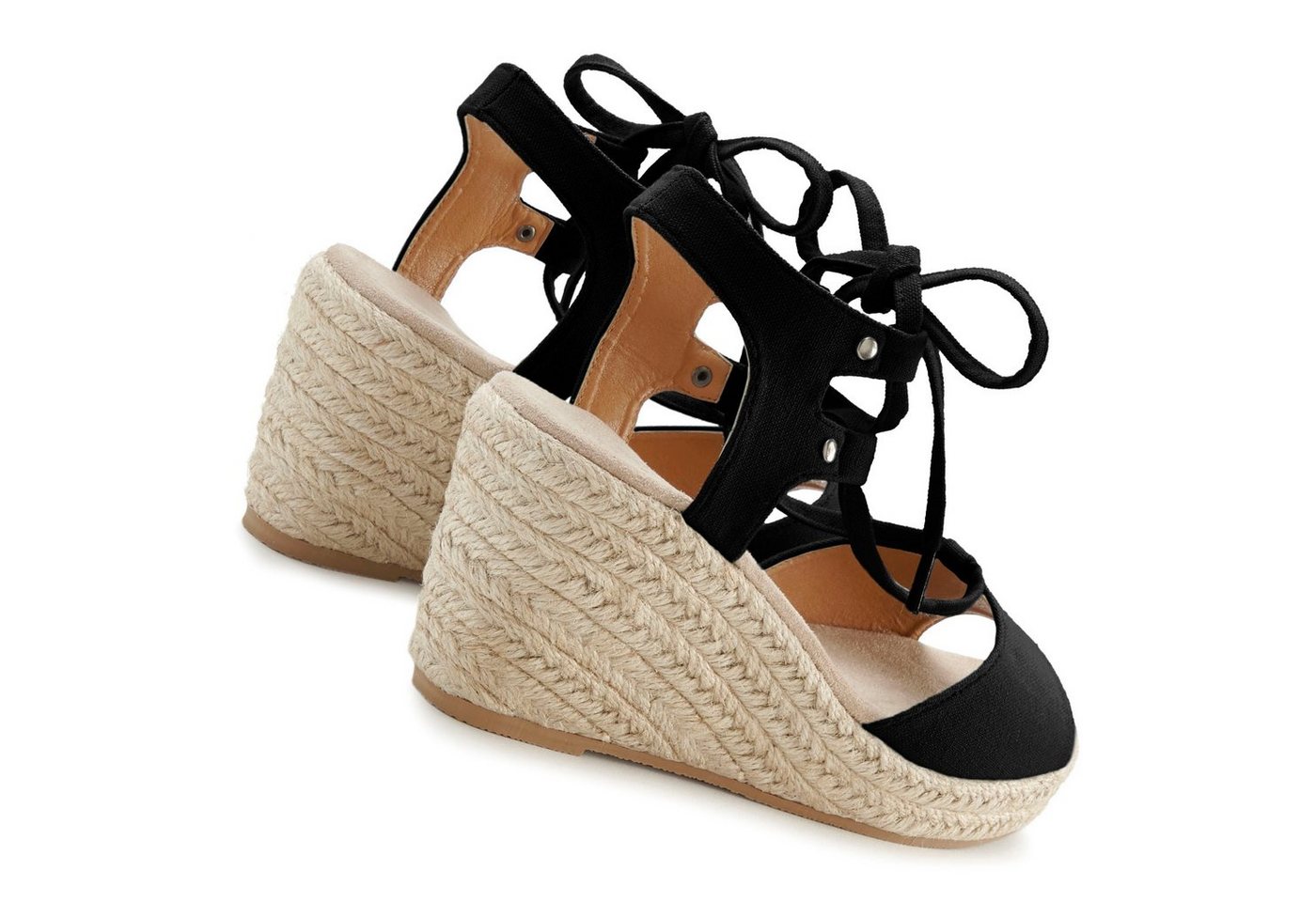LASCANA Sommerschuh, offener Schuh, Sandale, Sandalette, Keilsandalette mit Keilabsatz, Bast-Optik & Schnürung VEGAN – Bild 4 von 5