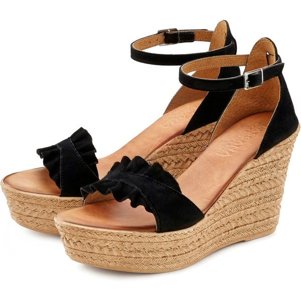 LASCANA Sommerschuh, offener Schuh, Sandale, Keilsandalette, Sandalette aus Leder mit Keilabsatz