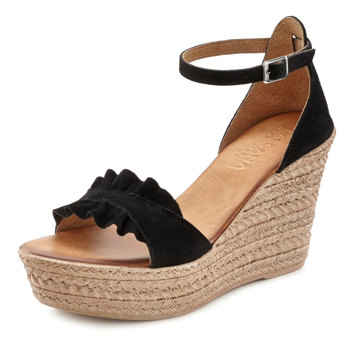 LASCANA Sommerschuh, offener Schuh, Sandale, Keilsandalette, Sandalette aus Leder mit Keilabsatz – Bild 3 von 5