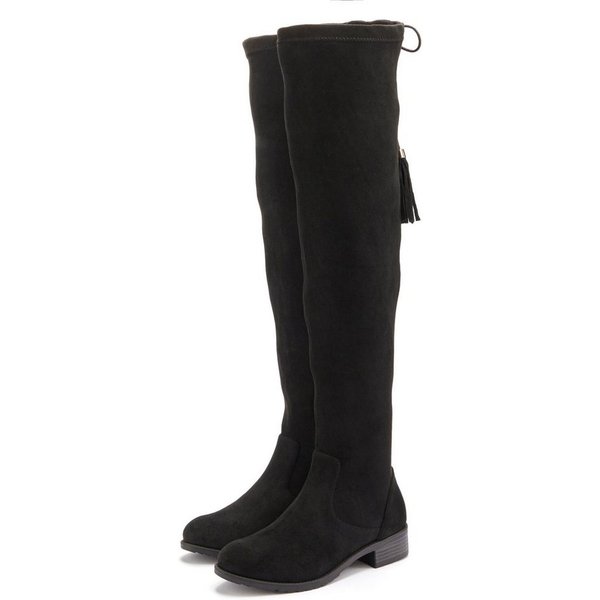 LASCANA Stiefel, Langschaftstiefel, Overkneestiefel mit elastischem Weitschaft und raffiniertem Flechtdetail