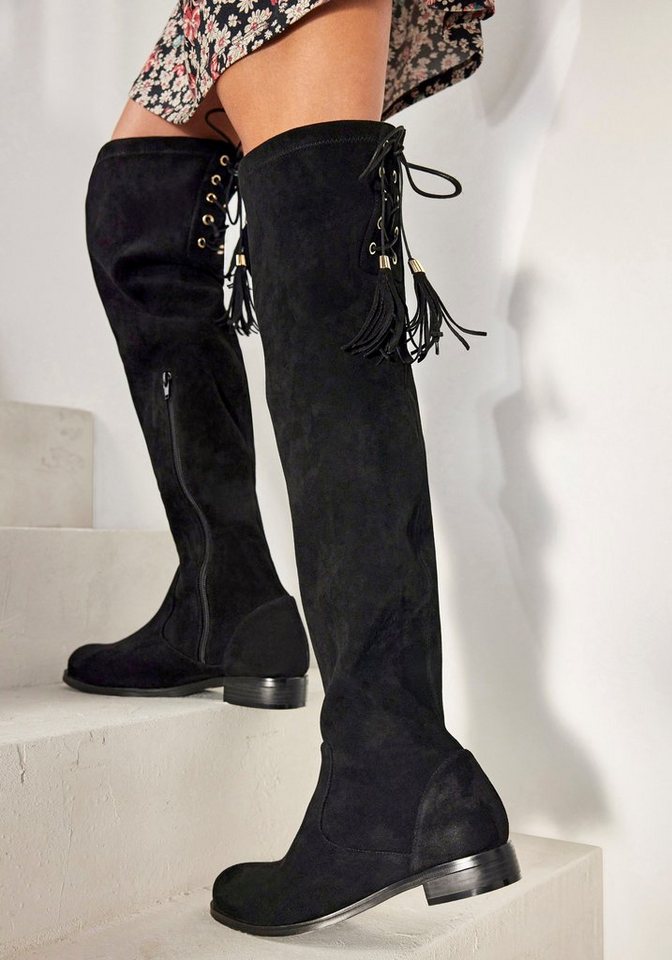 LASCANA Stiefel, Langschaftstiefel, Overkneestiefel mit elastischem Weitschaft und raffiniertem Flechtdetail – Bild 2 von 5