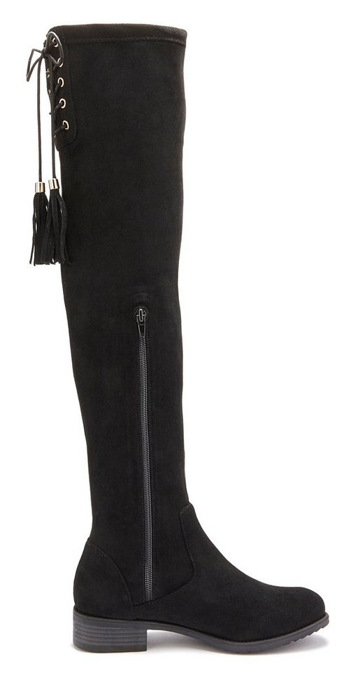 LASCANA Stiefel, Langschaftstiefel, Overkneestiefel mit elastischem Weitschaft und raffiniertem Flechtdetail – Bild 4 von 5