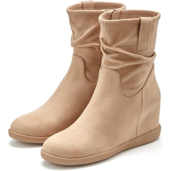 LASCANA Stiefel, Keilstiefelette, Herbststiefelette, Stiefelette NEU mit innenliegendem Keilabsatz aus Velourslederimitat