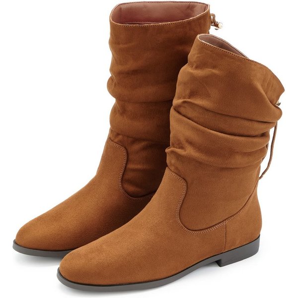 LASCANA Stiefelette, Slouchy Boots, Herbststiefelette, Stiefel NEU mit Gummi-Kordelzug, in zwei verschiedenen Längen tragbar VEGAN