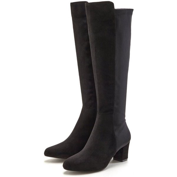 LASCANA Stiefelette, Langer Stiefel Stiefel mit Stretcheinsatz und Langschaft VEGAN