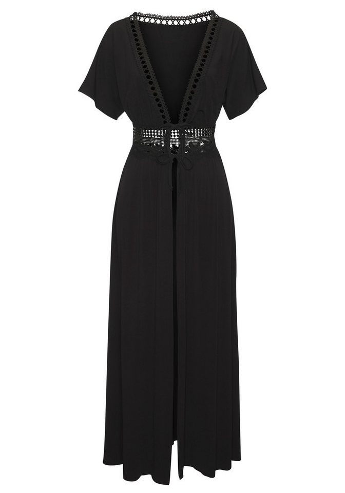 LASCANA Strandkleid mit Spitzeneinsätzen, aus bügelfreier Qualität Beachkleid, Cover-up, Boho-Kleid, Festival – Bild 2 von 5