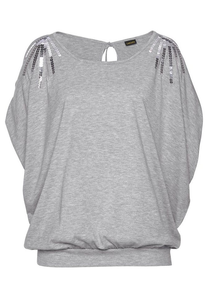 LASCANA Strandshirt mit Pailetten, Kurzarmshirt, Longshirt, schulterfrei – Bild 2 von 5