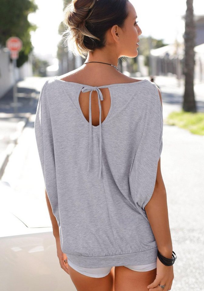 LASCANA Strandshirt mit Pailetten, Kurzarmshirt, Longshirt, schulterfrei – Bild 3 von 5