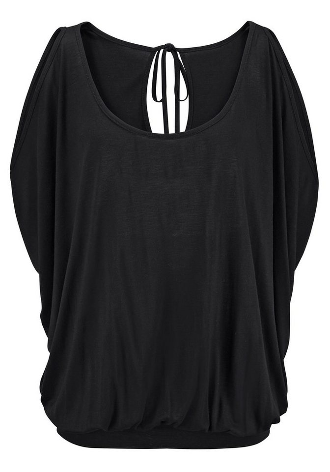 LASCANA Strandshirt mit Schulterschlitzen, Kurzarmshirt, Longshirt, schulterfrei – Bild 2 von 5
