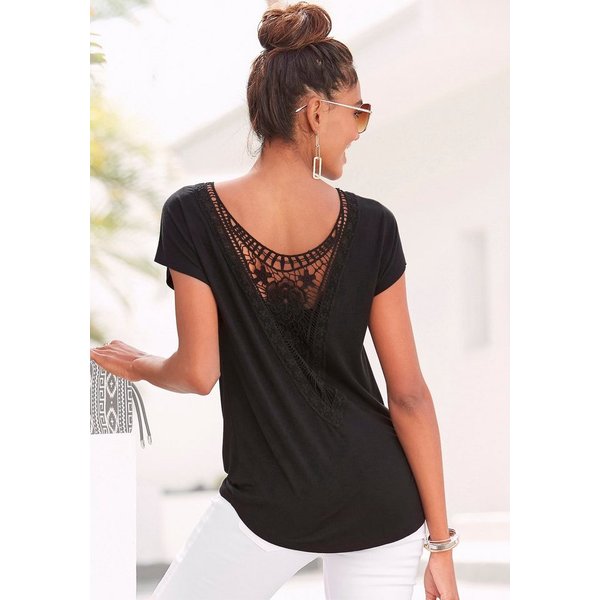 LASCANA Strandshirt mit Spitzeneinsatz, T-Shirt, lockere Passform, casual-chic
