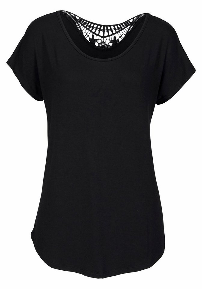 LASCANA Strandshirt mit Spitzeneinsatz, T-Shirt, lockere Passform, casual-chic – Bild 2 von 5