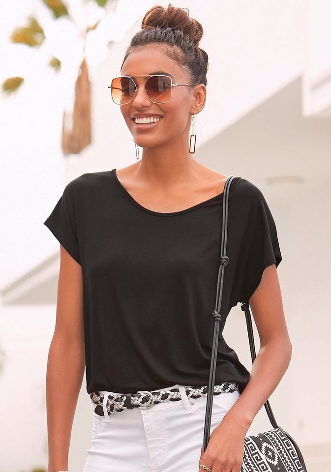 LASCANA Strandshirt mit Spitzeneinsatz, T-Shirt, lockere Passform, casual-chic – Bild 3 von 5