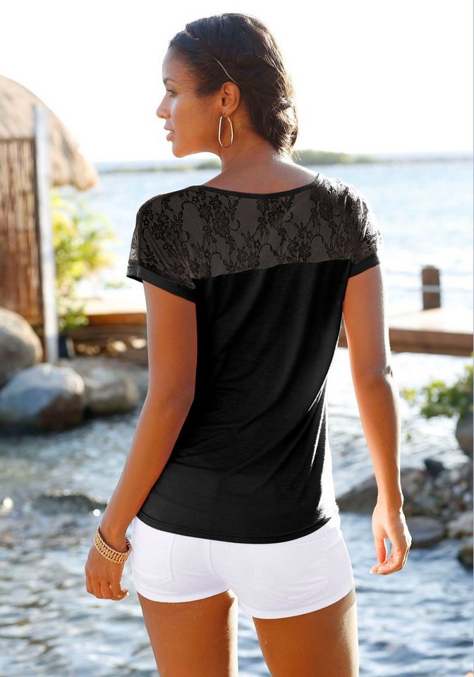 LASCANA Strandshirt mit Spitzeneinsatz, T-Shirt, Kurzarmshirt, feminin-modisch – Bild 3 von 5