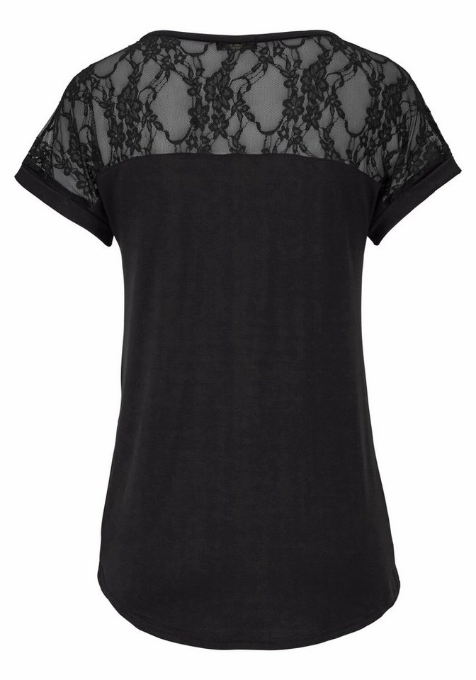 LASCANA Strandshirt mit Spitzeneinsatz, T-Shirt, Kurzarmshirt, feminin-modisch – Bild 4 von 5