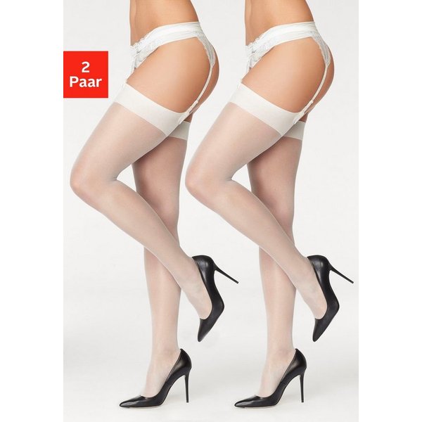 LASCANA Strapsstrümpfe Basic Damen schlichtes Band zum anstrapsen (Packung, 2-Paar, 20DEN) mit silikonfreien Strumpfrändern