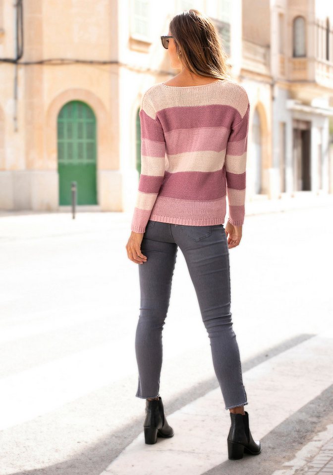 LASCANA Streifenpullover mit überschnittenen Schultern lässiger Strickpullover, verlängerter Schnitt, Rundhalspullover – Bild 3 von 5