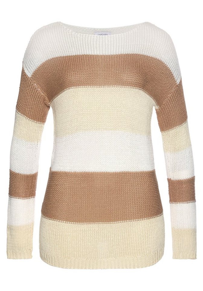 LASCANA Streifenpullover mit überschnittenen Schultern lässiger Strickpullover, verlängerter Schnitt, Rundhalspullover – Bild 2 von 5